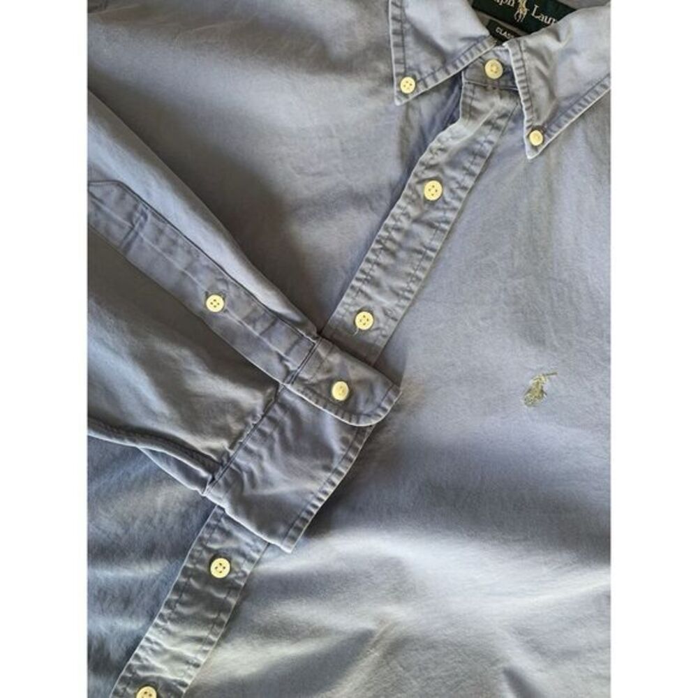 Mens XL Classic Fit Ralph Lauren Blue Cotton Button Down Long Sleeve‎ Preppy